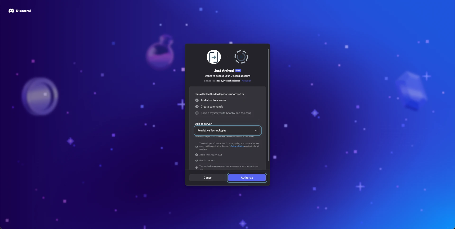 Screenshot for Invite the bot