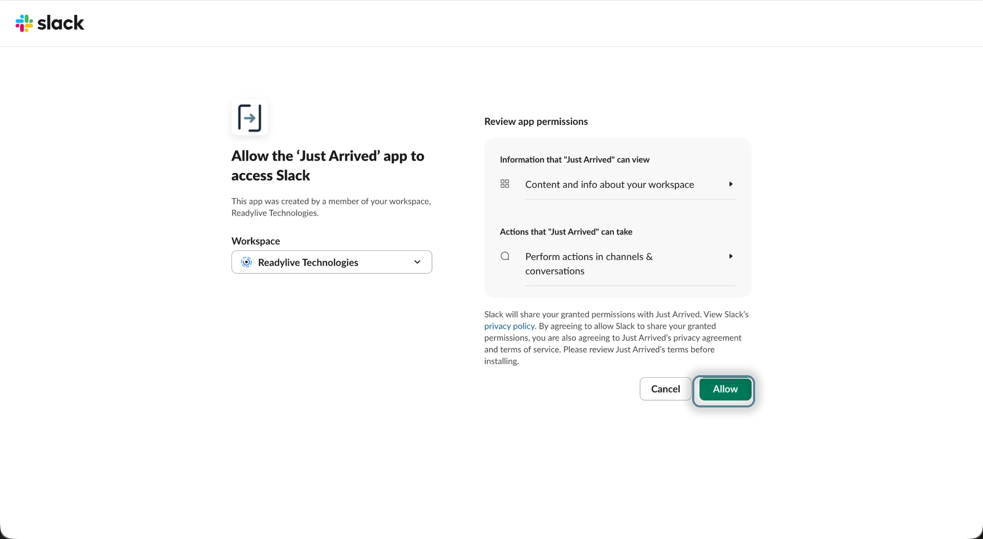 Screenshot for Connect the workspace
