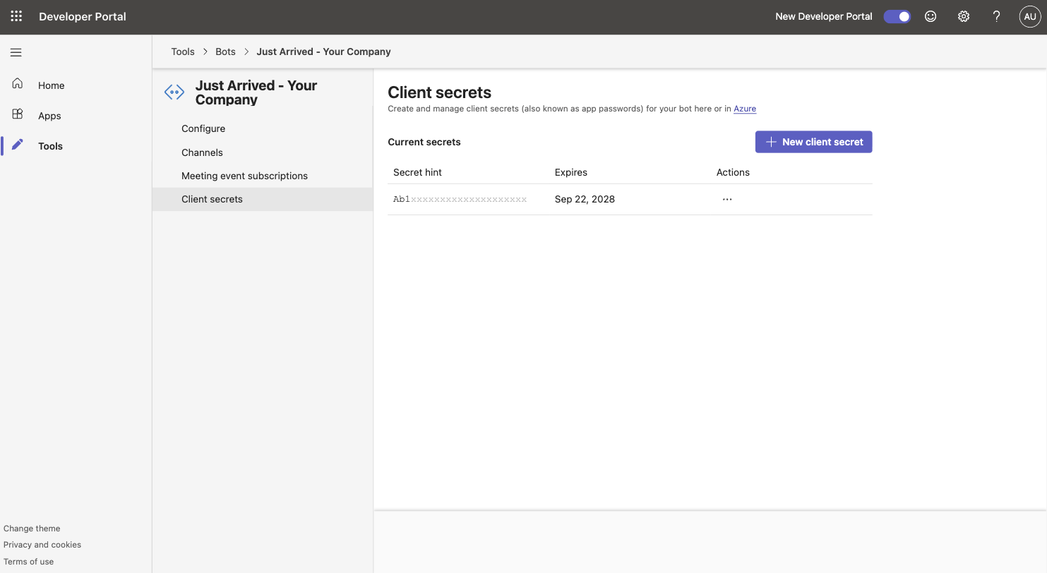 Screenshot for Create a client secret