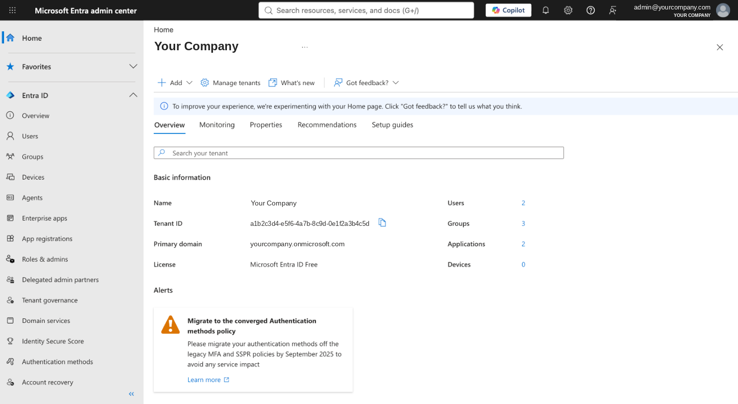 Screenshot for Find your Microsoft Entra tenant ID